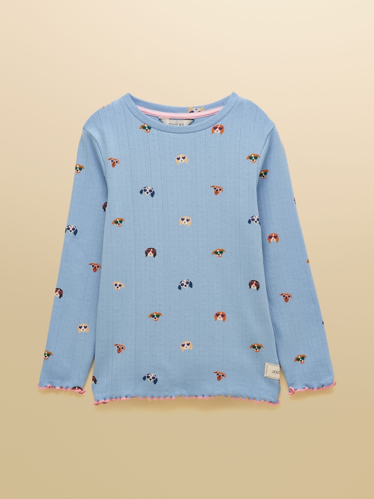 Joules Girls' Odelia Blue Dogs Long Sleeve Pointelle Top - Image 1 of 4
