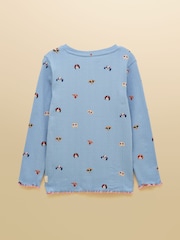 Joules Girls' Odelia Blue Dogs Long Sleeve Pointelle Top - Image 2 of 4
