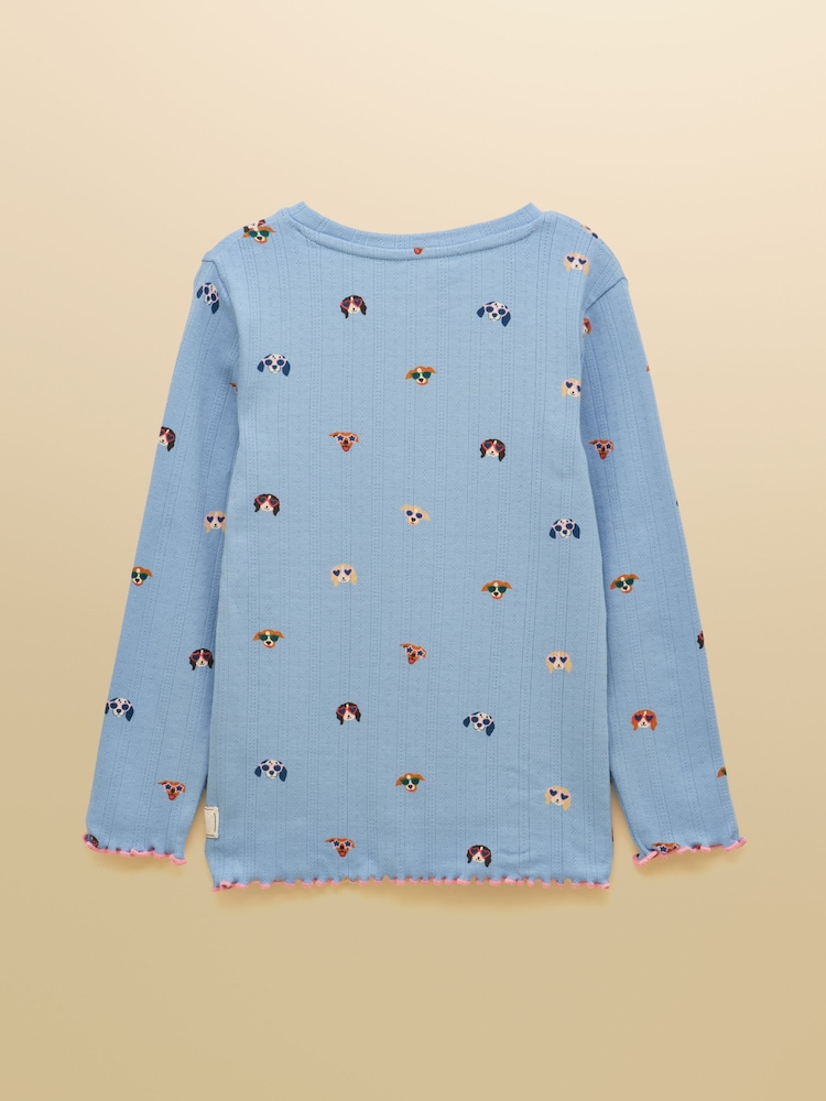 Joules Girls' Odelia Blue Dogs Long Sleeve Pointelle Top - Image 2 of 4