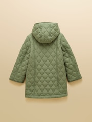 Joules Girls' Marsdale Khaki Green Showerproof Quilted Longline Coat - Image 2 of 5