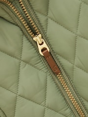 Joules Girls' Marsdale Khaki Green Showerproof Quilted Longline Coat - Image 3 of 5