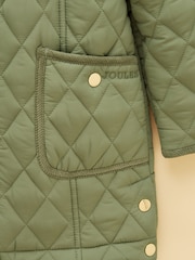 Joules Girls' Marsdale Khaki Green Showerproof Quilted Longline Coat - Image 4 of 5