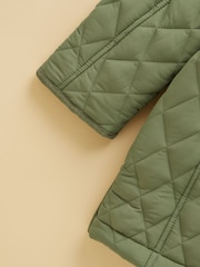 Joules Girls' Marsdale Khaki Green Showerproof Quilted Longline Coat - Image 5 of 5
