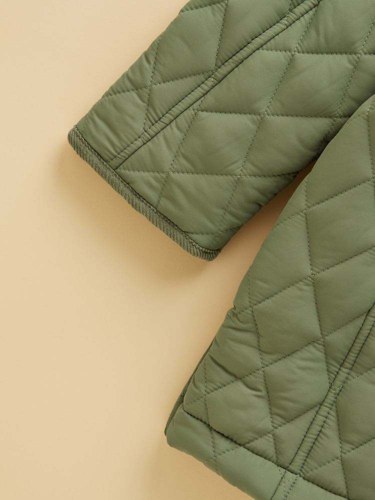 Joules Girls' Marsdale Khaki Green Showerproof Quilted Longline Coat - Image 5 of 5