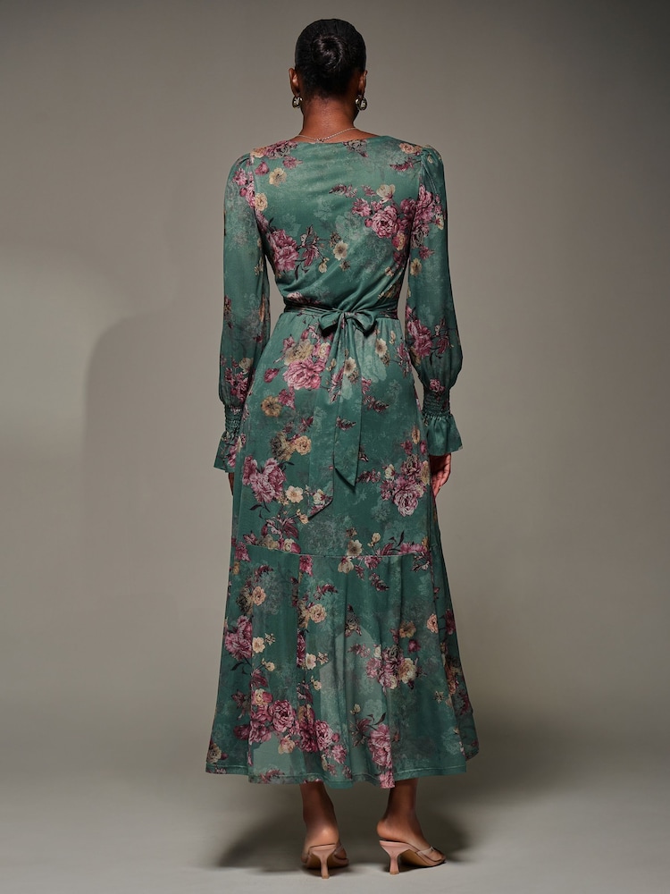 Jolie Moi Green Long Sleeve Frill Hem Mesh Maxi Dress - Image 2 of 6 Jolie Moi Green Long Sleeve Frill Hem Mesh Maxi Dress - Image 2 of 6