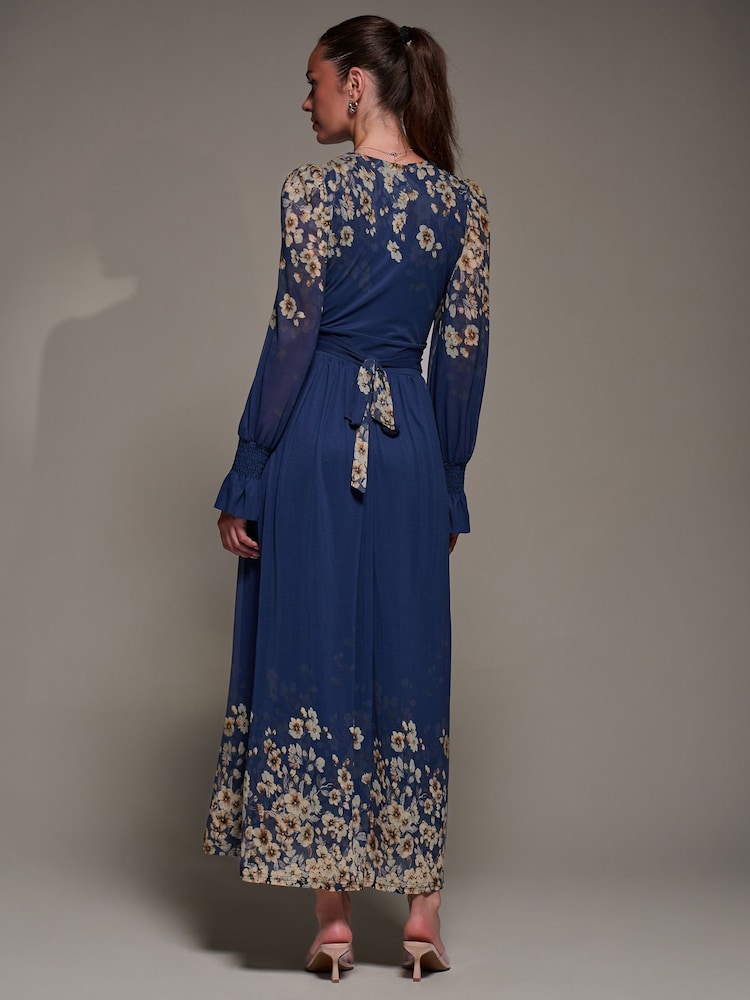 Jolie Moi Mirrored Print Long Sleeve Mesh Maxi Dress - Bild 2 von 6