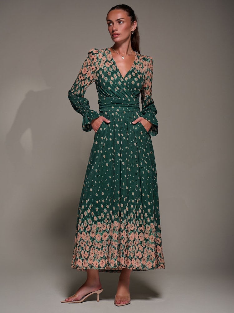 Jolie Moi Mirrored Print Long Sleeve Mesh Maxi Dress - Bild 1 von 6
