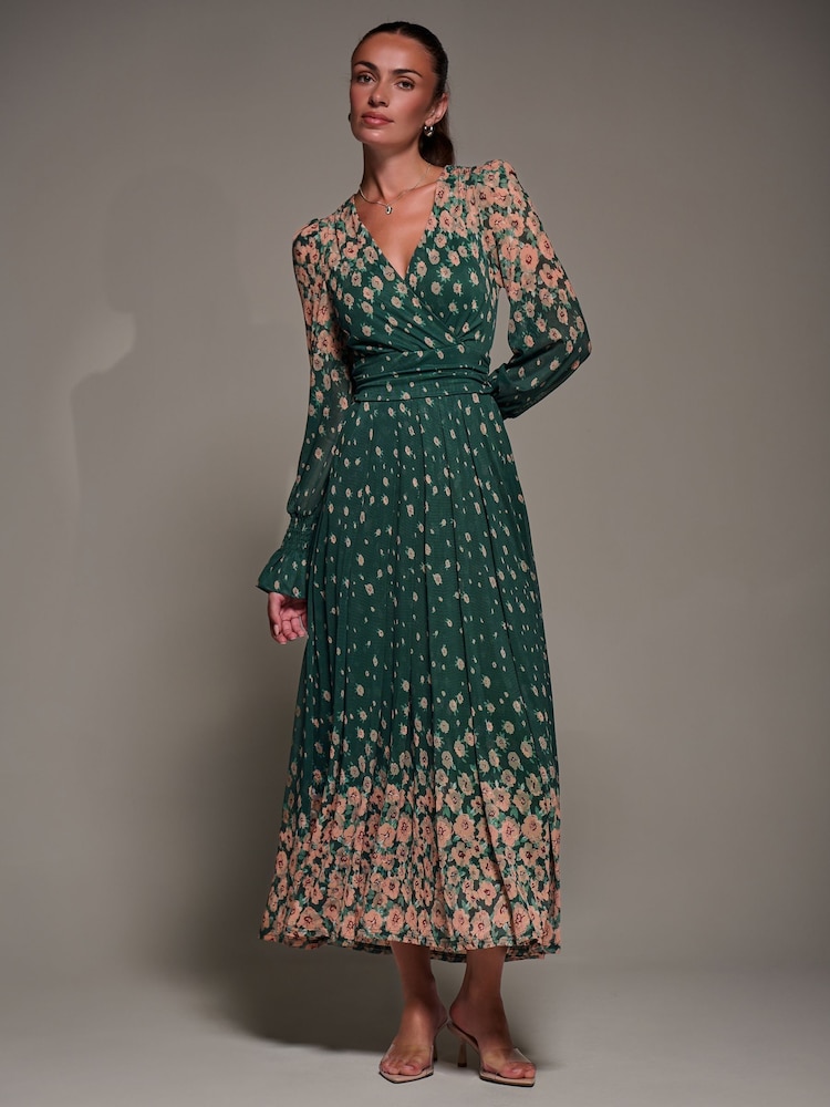 Jolie Moi Green Mirrored Print Long Sleeve Mesh Maxi Dress - Image 6 of 6 Jolie Moi Green Mirrored Print Long Sleeve Mesh Maxi Dress - Image 6 of 6