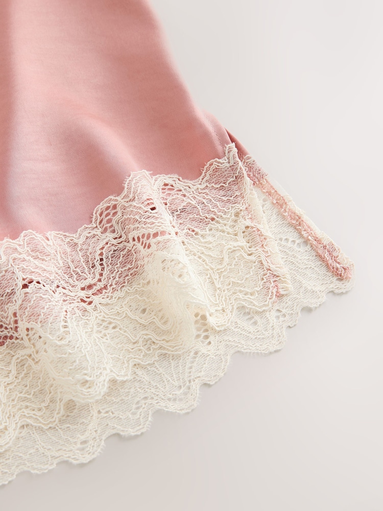 Pink/Cream Satin V-Neck Lace Trim Top - Image 3 of 3