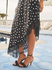 Lipsy Black Polka Dot Lace Asymmetric Midi Skirt - Image 2 of 4