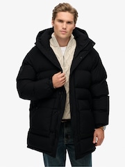 Superdry Black XPD Longline Baffle Parka Jacket - Image 1 of 9