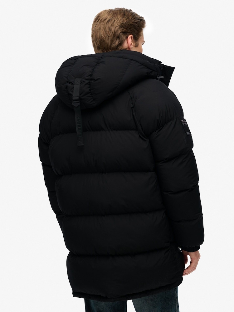 Superdry Black XPD Longline Baffle Parka Jacket - Image 2 of 9
