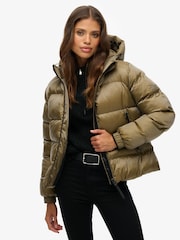 Superdry Green Hooded Luxe Sports Puffer Jacket - Image 2 of 7