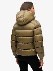 Superdry Green Hooded Luxe Sports Puffer Jacket - Image 3 of 7