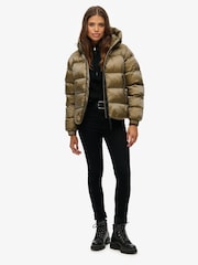 Superdry Green Hooded Luxe Sports Puffer Jacket - Image 4 of 7