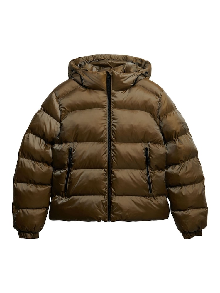 Superdry Green Hooded Luxe Sports Puffer Jacket - Image 7 of 7 Superdry Green Hooded Luxe Sports Puffer Jacket - Image 7 of 7