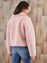 Threadbare Pink Collared Zip-Up Borg Bomber Jacket - Image 2 of 5