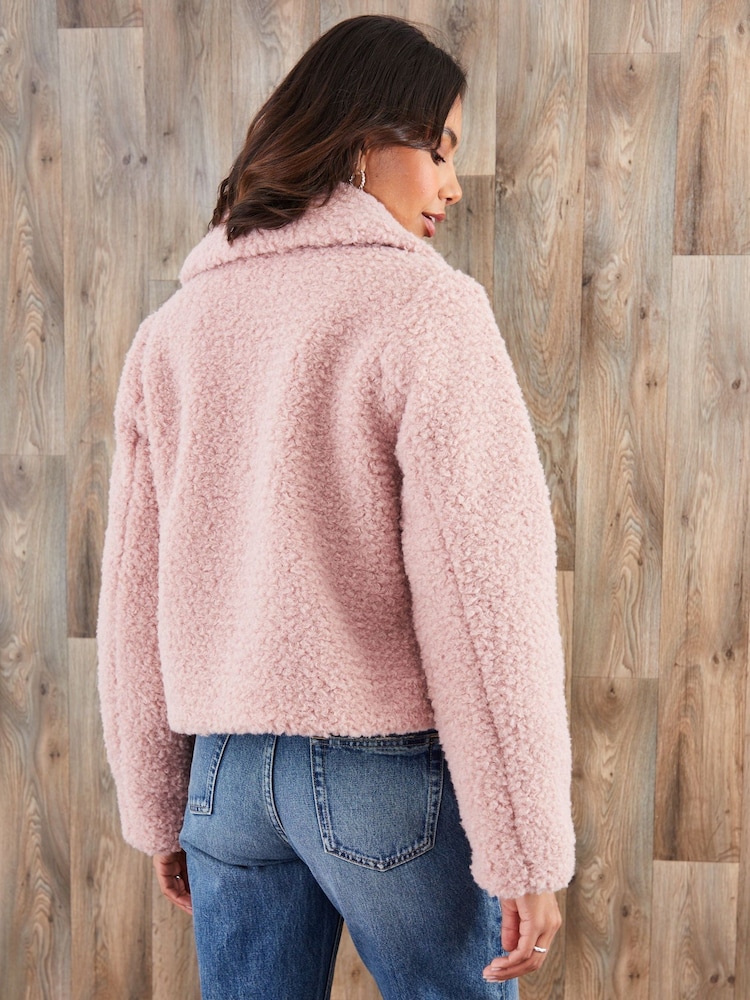 Threadbare Pink Collared Zip-Up Borg Bomber Jacket - Image 2 of 5