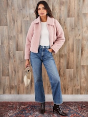 Threadbare Pink Collared Zip-Up Borg Bomber Jacket - Image 3 of 5