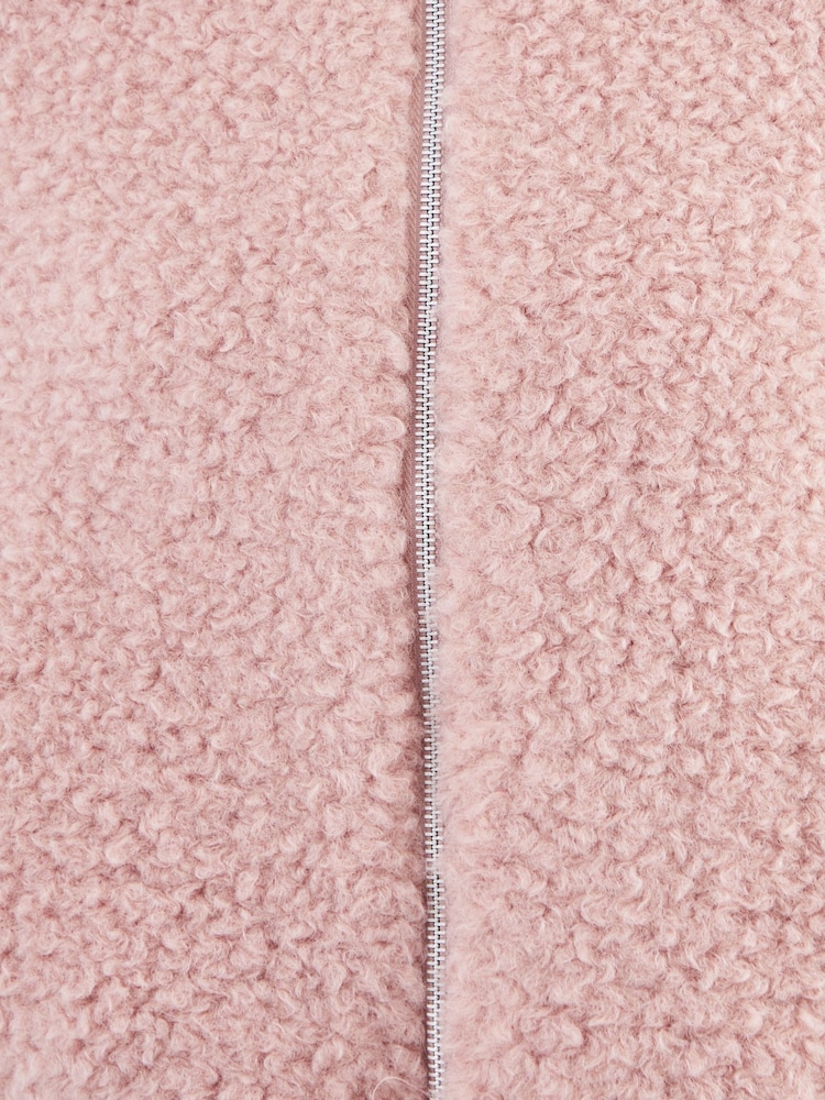 Threadbare Pink Collared Zip-Up Borg Bomber Jacket - Image 5 of 5