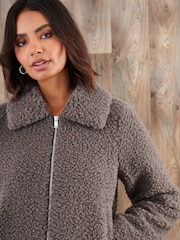 Threadbare Grey Collared Zip-Up Borg Bomber Jacket - Image 2 of 5