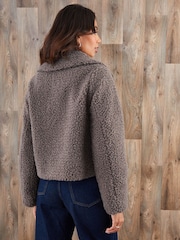 Threadbare Grey Collared Zip-Up Borg Bomber Jacket - Image 3 of 5