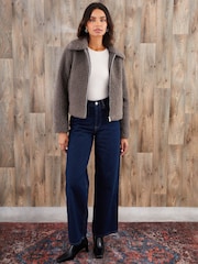 Threadbare Grey Collared Zip-Up Borg Bomber Jacket - Image 4 of 5
