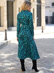 Sosandar Green Animal Print Belted Shirt Dress - Image 3 of 5