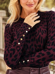 Sosandar Red Leopard Print Crew Neck Jumper - Image 5 of 5