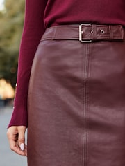 Sosandar Red Leather Panelled Pencil Midi Skirt - Image 3 of 5