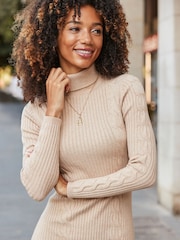 Sosandar Cream Roll Neck Cable Knit Midi Dress - Image 5 of 5