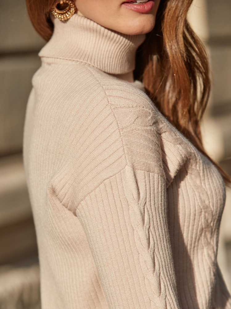 Sosandar Natural Cable Knit Roll Neck Jumper - Image 5 of 5