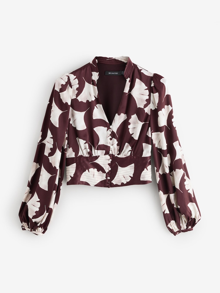 Mint Velvet Red Burgundy Leaf Print Top - Image 1 of 1