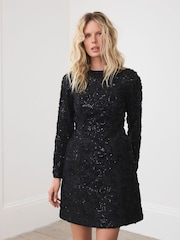 Mint Velvet Black Sequin Applique Mini Dress - Image 2 of 8