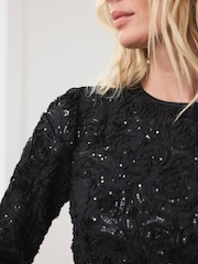 Mint Velvet Black Sequin Applique Mini Dress - Image 5 of 8