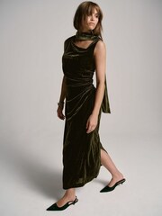 Mint Velvet Green Velvet Scarf Detail Midi Dress - Image 3 of 8