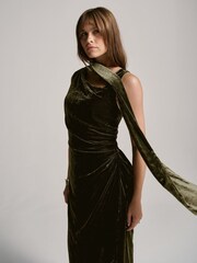 Mint Velvet Green Velvet Scarf Detail Midi Dress - Image 6 of 8