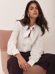 Mint Velvet White Bow Detail Cotton Shirt - Image 1 of 8