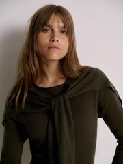 Mint Velvet Green Cotton Blend Scarf Detail Knit Jumper - Image 4 of 8