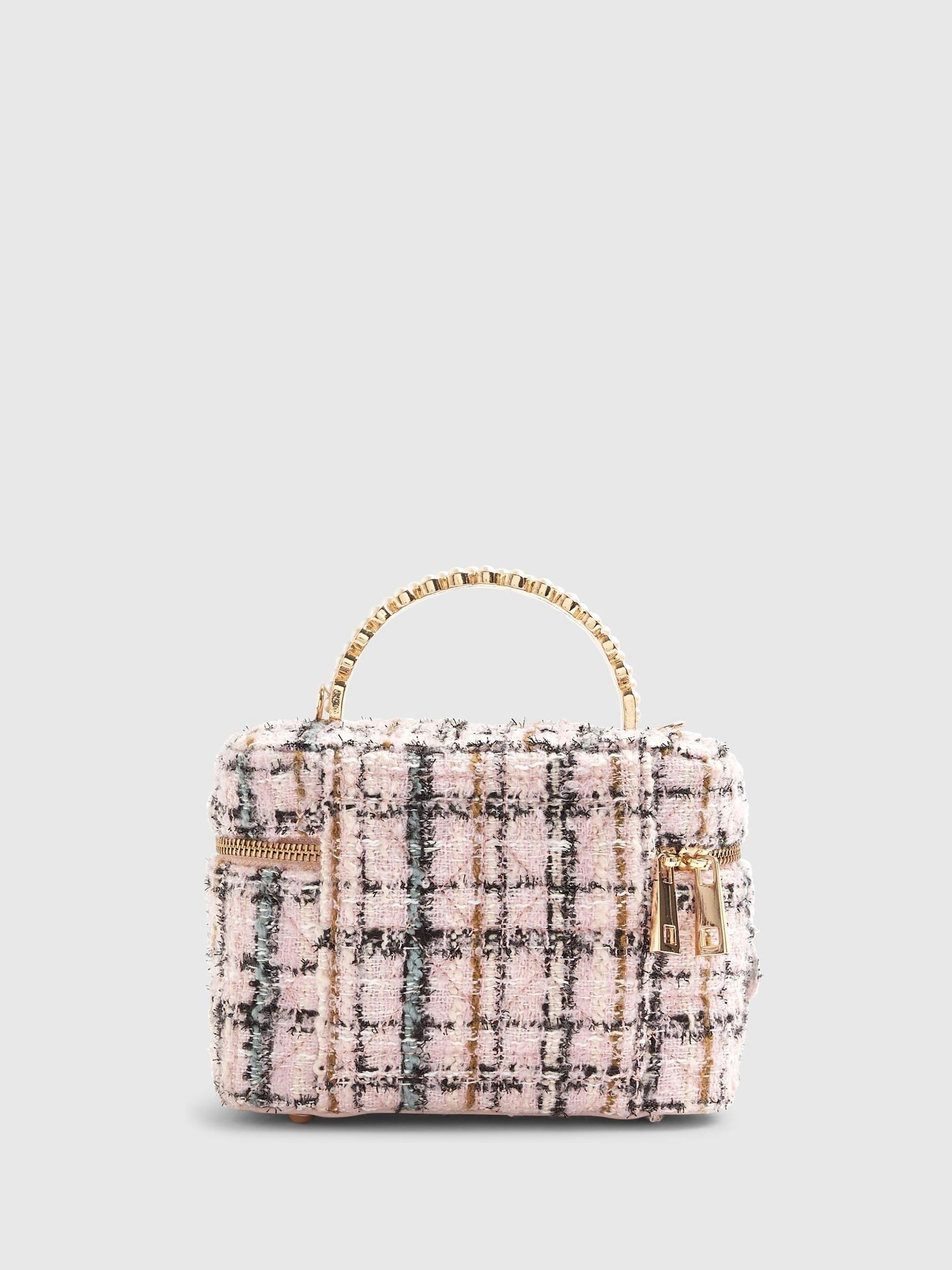 Buy River Island Pink Boucle Pearl Handle Medium size Vanity Bag