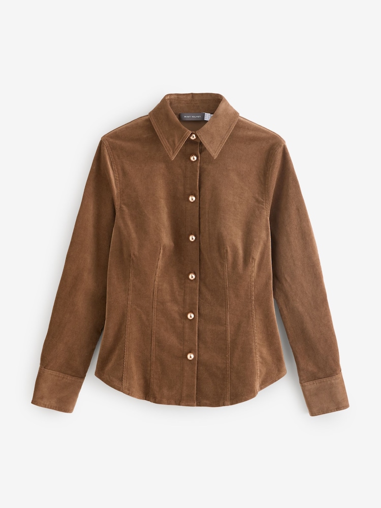 Mint Velvet Brown Brown Fitted Corduroy Shirt - Image 1 of 1