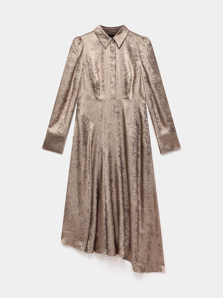 Mint Velvet Women's Metallic Midi Shirt Dress - Gold - Size 6