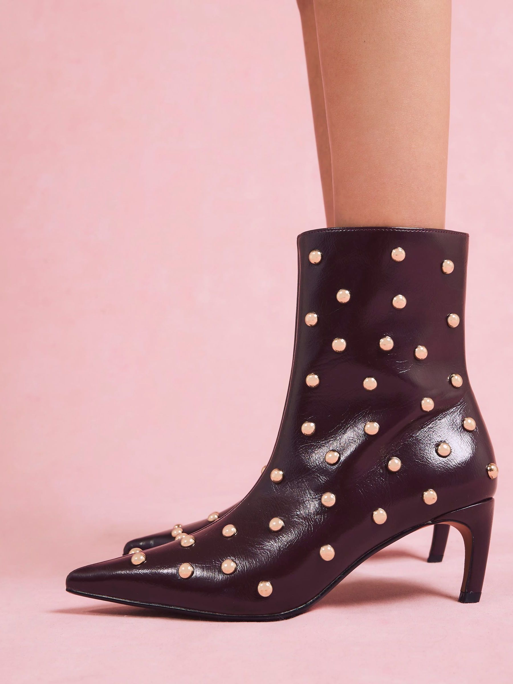 Buy River Island Burgundy Studded Kitten Heel Boots from Next USA