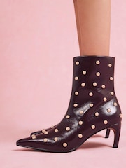 River Island Red Studded Kitten Heel Boots - Image 1 of 5