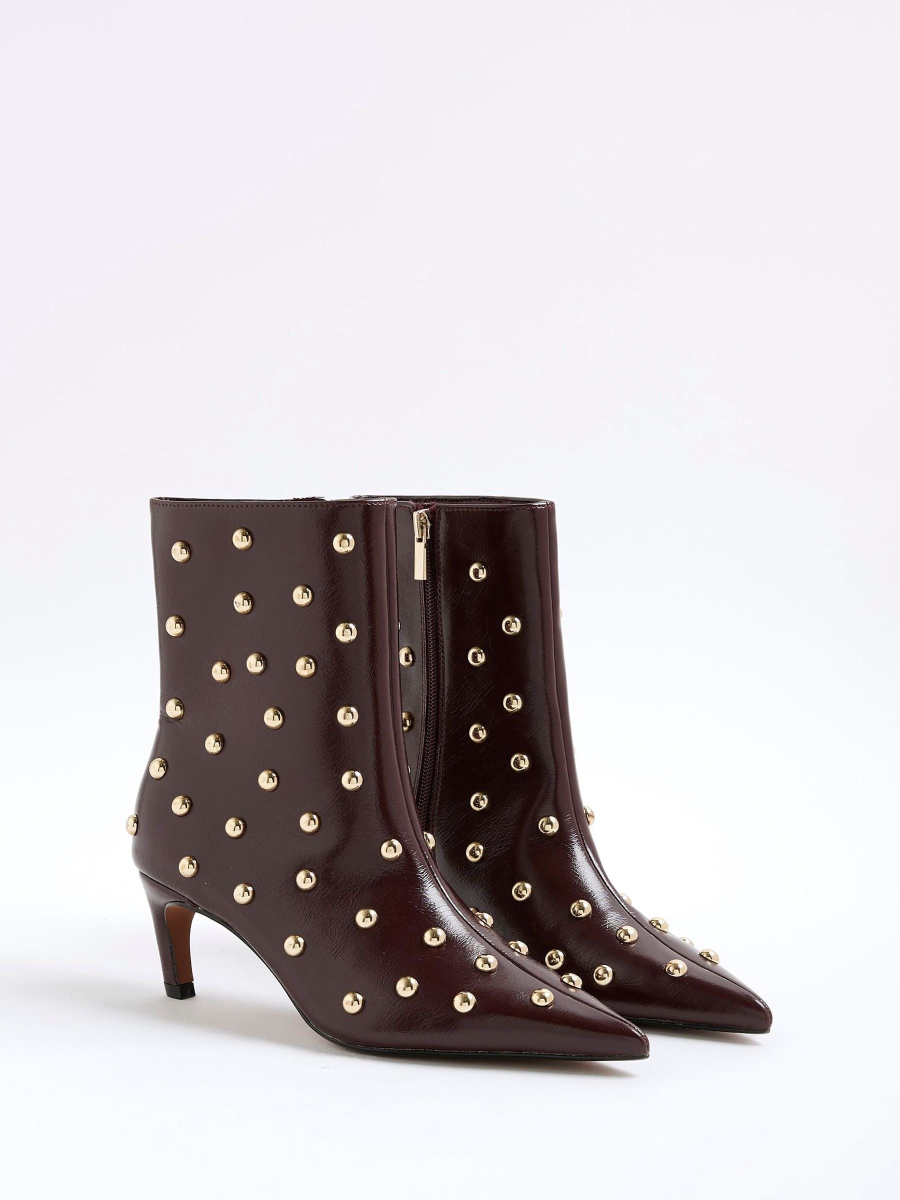 Buy River Island Burgundy Studded Kitten Heel Boots from Next USA