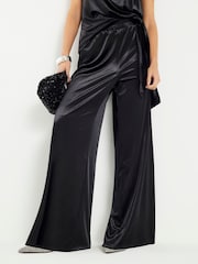 River Island Black Petite Velvet Wide Leg Joggers - Image 3 of 5