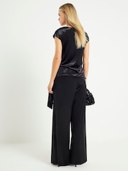 River Island Black Petite Velvet Wide Leg Joggers - Image 4 of 5