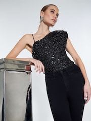 River Island bodi brez rokavov z bleščicami na eno ramo - Slika 1 iz 4