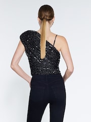 River Island bodi brez rokavov z bleščicami na eno ramo - Slika 2 iz 4