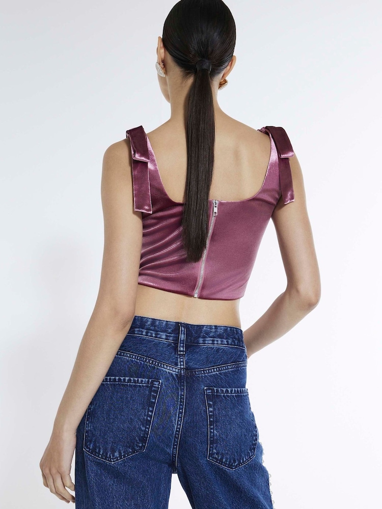 River Island Pink Sleeveless Velvet Corset Top - Image 2 of 4 River Island Pink Sleeveless Velvet Corset Top - Image 2 of 4